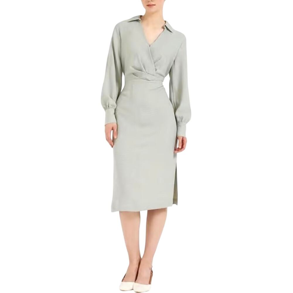 CALVIN KLEIN JEANS Sage Green Regular Fit Dress Plus Size‎ 14 Long Sleeve Midi